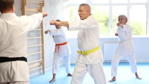 Senior students perform basic movements and repeat to hold pose, learning 動画素材 279958652