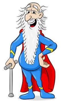 Senior super hero with cape Stock Illustration