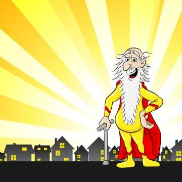 Senior super hero with cape Illustrazione stock