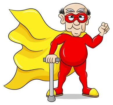 Senior super hero with cape Stock Illustration
