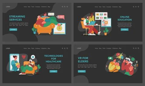 Senior tech engagement set. Vector illustration Stock Illustration