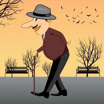 Senior walking with a cane 스톡 일러스트
