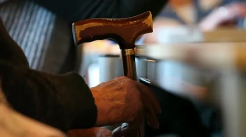 Senior with walking stick Stock-Footage 19210659