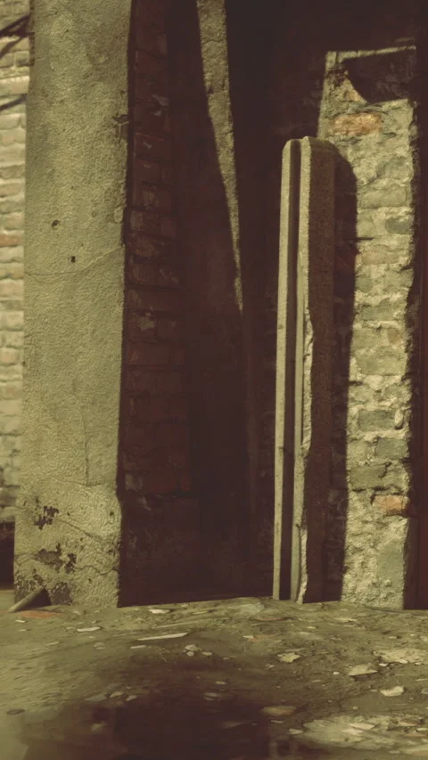 Senior wall with shadow and bricks near the corner in a deserted area Stock Footage 332221464