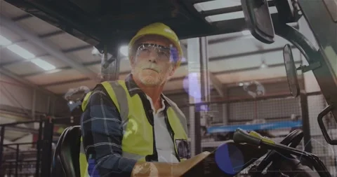 Senior warehouse forklift operator starting preop check scanning checking Video stock 331085379