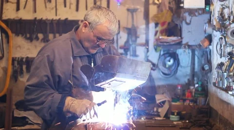 Senior welder at work Stock Footage 11042115