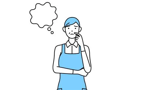 A senior woman in an apron thinking while scratching his face. Stock Illustration
