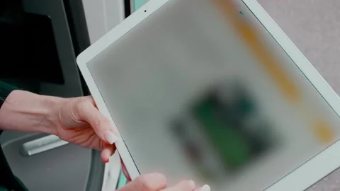 Senior Woman Hands Using White Tablet Computer, Blurred Background, Close Up Vídeo Stock 341449896