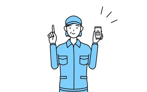 Senior woman in hat and work clothes taking security measures for her phone. Stock Illustration