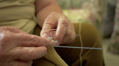 Senior Woman Knitting and crocheting closeup Version 1 Stock Footage