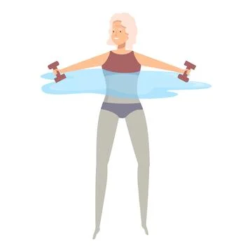 Senior woman lifting weights while participating in aqua aerobics class Stock Illustration