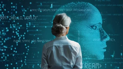 Senior Woman Programmer Engaged in LISP AI Engineering Stock Footage 270588546