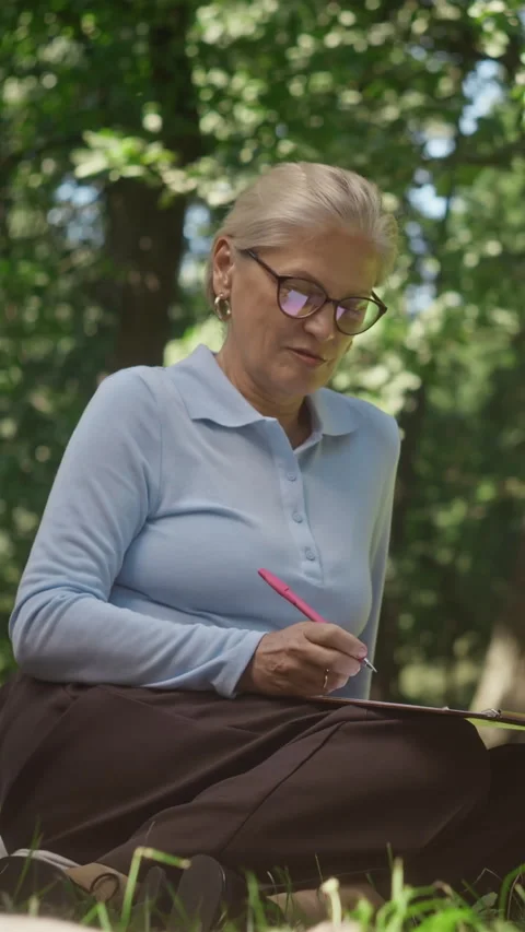 Senior Woman Taking Notes during Outdoor Psychotherapy Session 動画素材 344936570