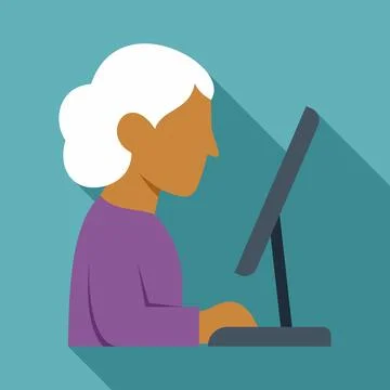Senior woman using computer, learning technology online Stock Illustration