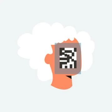 Senior woman's face with QR code of the Covid vaccine or digital vaccination Stock Illustration