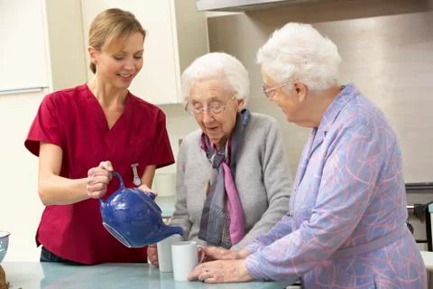 Senior women at home with carer Stock Photos