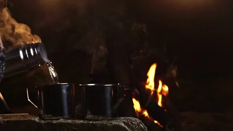 Seniors camping at night Видео 222574531
