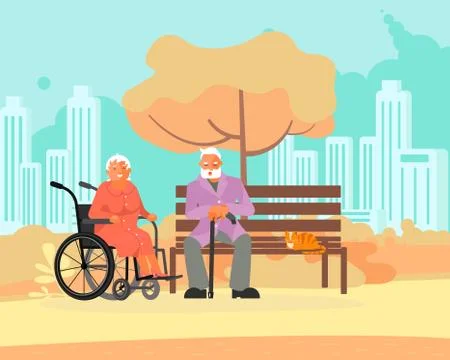 Seniors on a park bench Stock Illustration