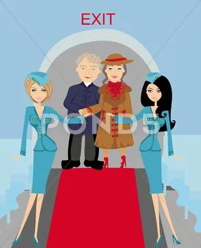Seniors passengers on the plane Stock Illustration