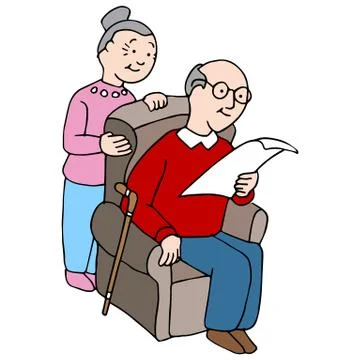 Seniors Reading Document Stock Illustration