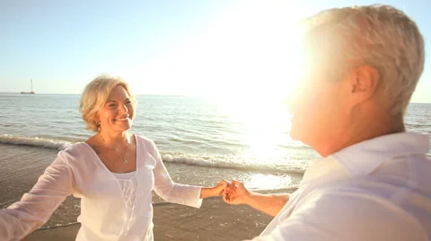 Seniors Romantic Beach Dancing Stock Footage