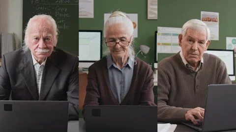 Seniors Using Computers Split Screen Stock Footage 333703185