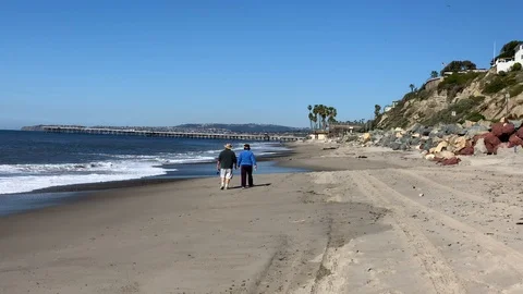 Seniors Walking on the Beach Stock Footage 102613690