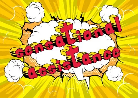 Sensational Assistance - Comic book style word on abstract background. Stock Illustration