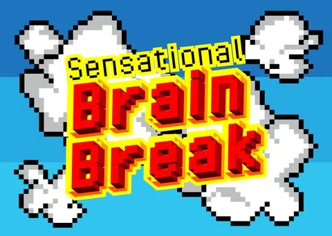 Sensational Brain Break. Pixelated word with geometric graphic background. Ve Stock Illustration