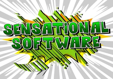 Sensational Software - Comic book style word on abstract background. Illustrazione stock