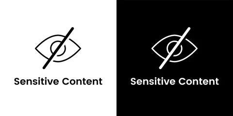 Sensitive content vector flat icons isolated on black and white background. Illustrazione stock