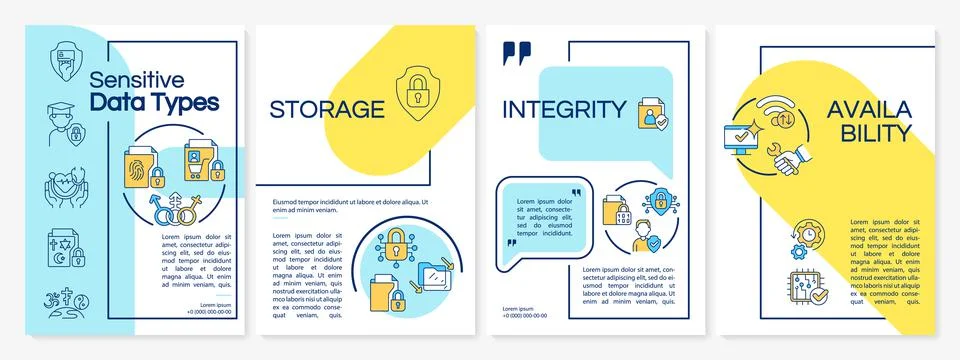 Sensitive data examples blue and yellow brochure template Stock Illustration