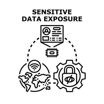 Sensitive data exposure concept illustrating cybersecurity risk Stock Illustration