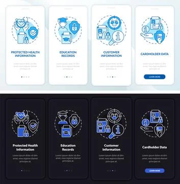 Sensitive data night and day mode onboarding mobile app screen 스톡 일러스트