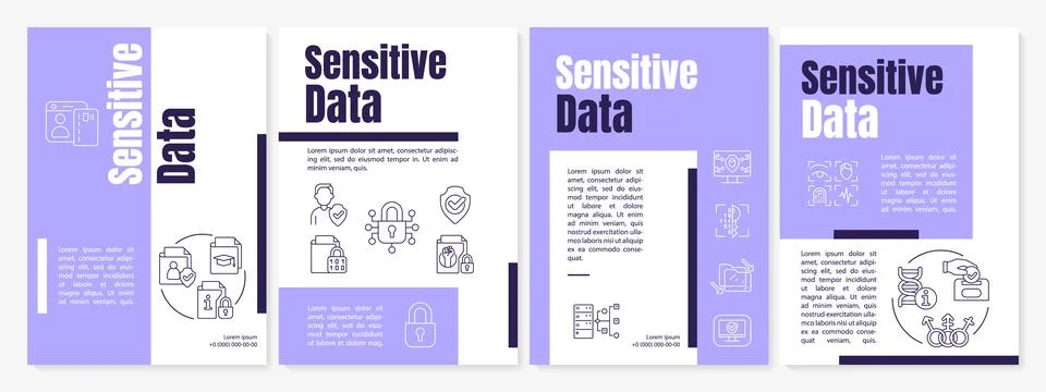 Sensitive data purple brochure template Stock Illustration