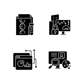 Sensitive data types black glyph icons set on white space Stock Illustration