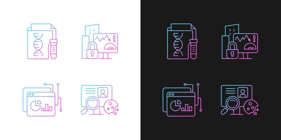Sensitive data types gradient icons set for dark and light mode Stock Illustration
