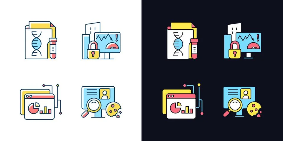 Sensitive data types light and dark theme RGB color icons set Stock Illustration