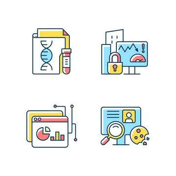Sensitive data types RGB color icons set Stock Illustration