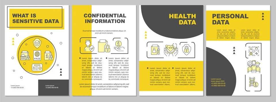 Sensitive data types yellow brochure template Stock Illustration