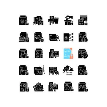 Sensitive information types black glyph icons set on white space Stock Illustration
