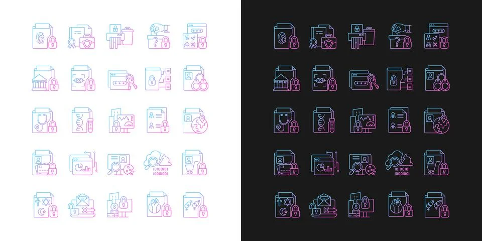 Sensitive information types gradient icons set for dark and light mode Stock Illustration