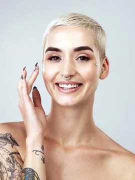 Sensitive skin should be treated sensitively. Studio portrait of a beautiful Stock Photos