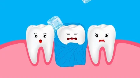 Sensitive teeth. Cute cartoon tooth character with blanket and ice animation. Stock Footage 128220457