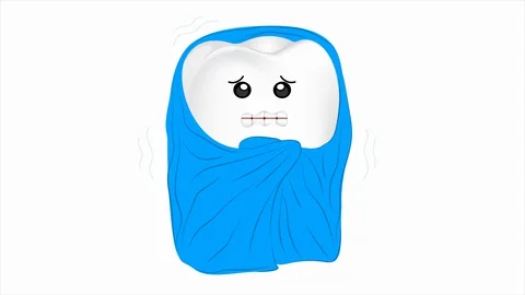 Sensitive teeth. Cute cartoon tooth character with blanket and ice animation. Stock Footage 128220524