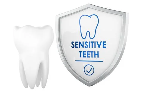 Sensitive teeth protection shield with white tooth. 3D rendering Stock Illustration