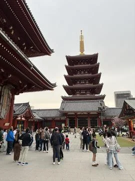 Senso-ji Temple, featuring the majestic five-story pagoda as the focal point Stock Photos