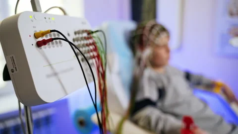 Sensor board for brain examination. Close up. Video stock 232688665