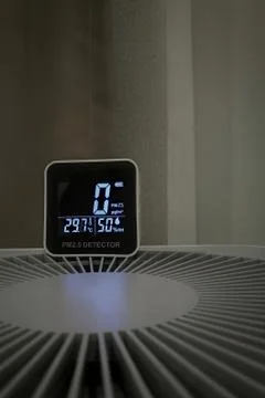 Sensor detects no small harmful dust particles in the air. measuring indoor a Stock Photos