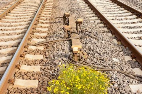 Sensor devices between railwaay tracks Foto stock